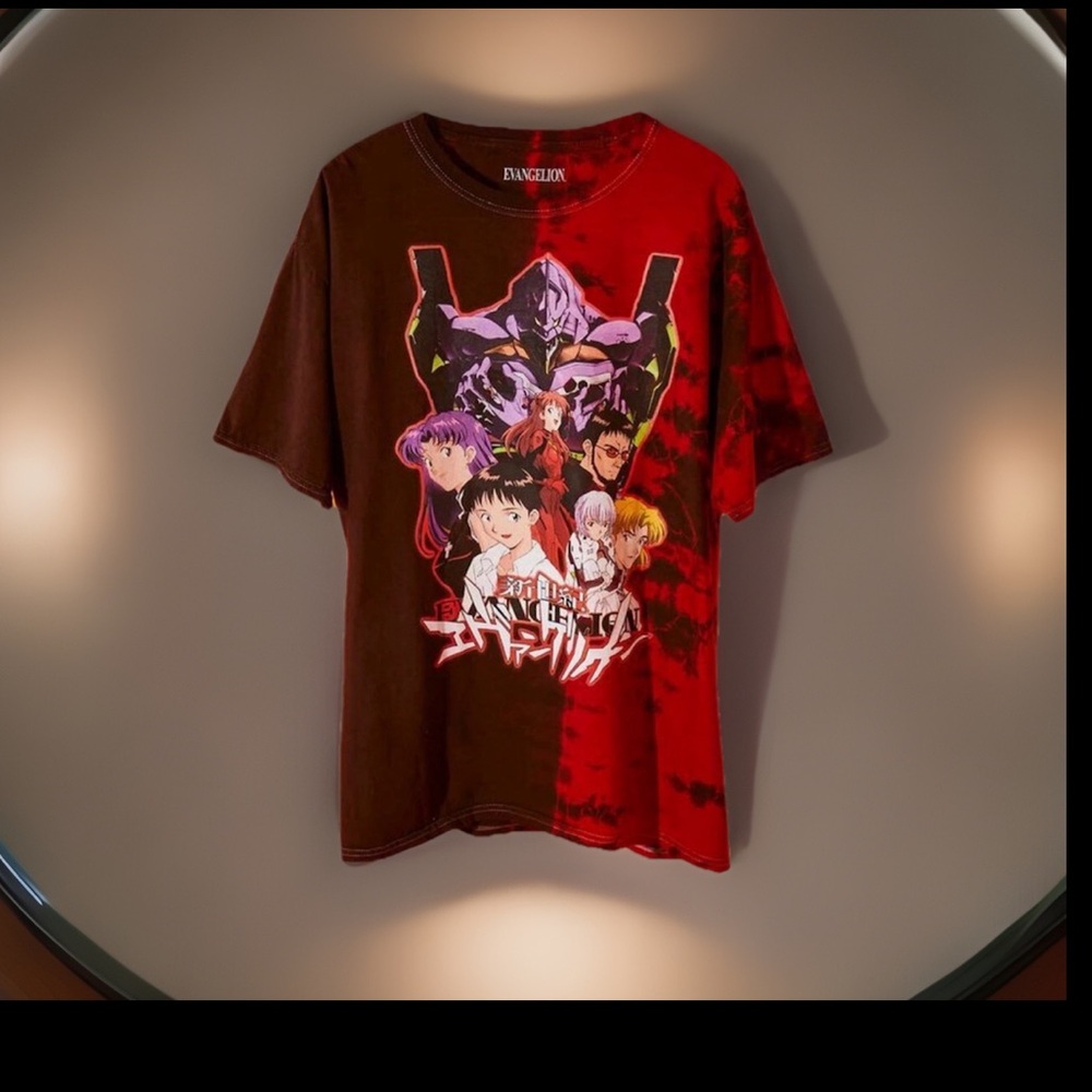 Evangelion Mens T-Shirt - Red Black Wash Group Logo Image 💯Cotton Bioworld Sz M